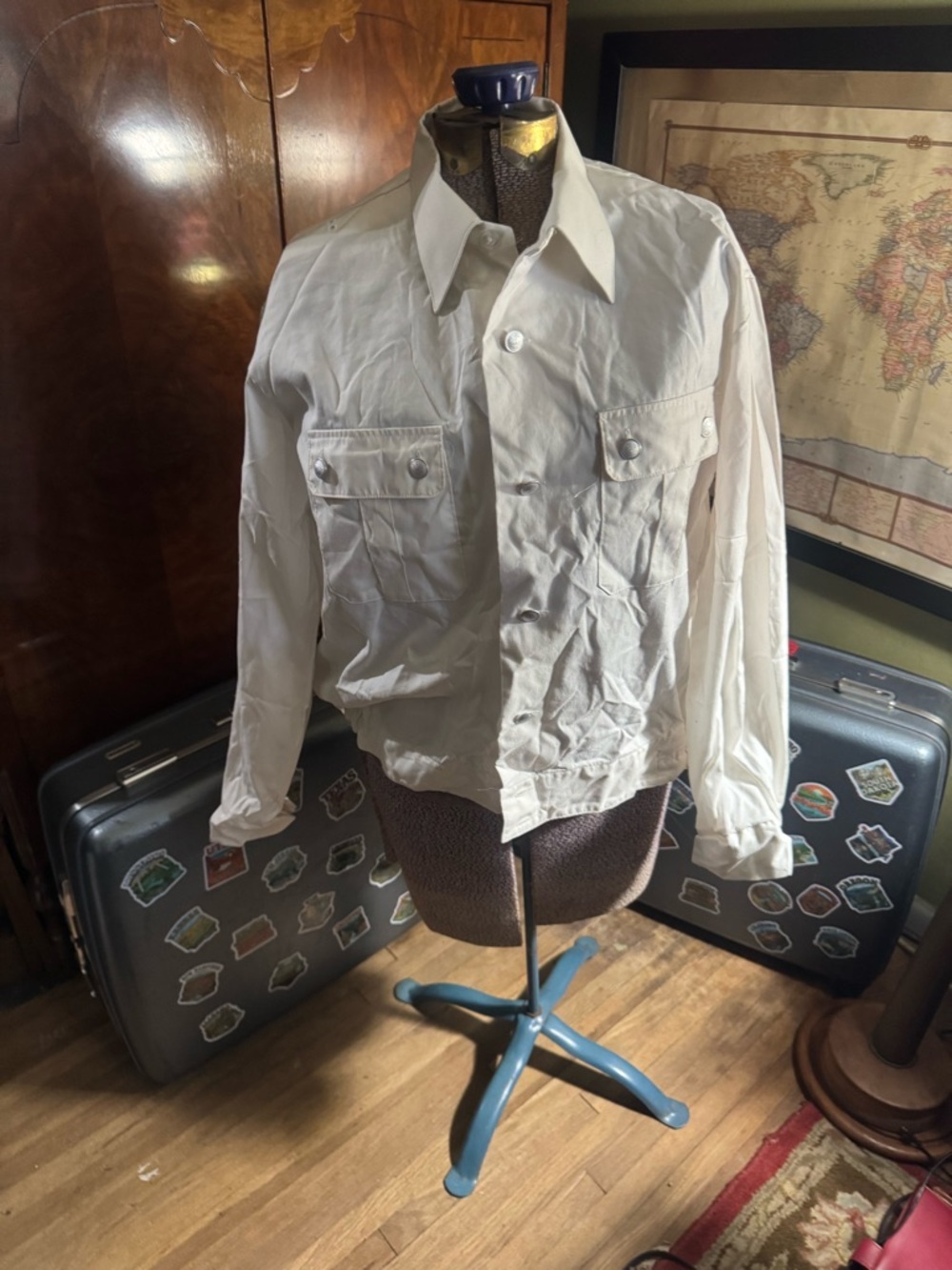 Rare Vintage East German NVA Officer's White Jack ShirtSilver Buttons & Pockets